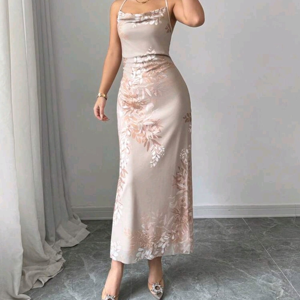 Elegant Cream Floral Maxi Dress